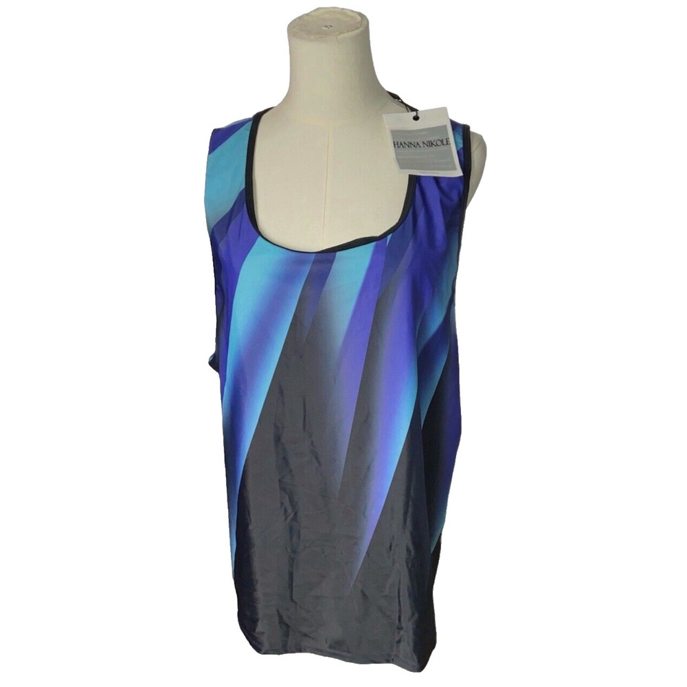 Hanna Nikole Womens Tankini Swimsuit Top Blue Purple Abstract Plus Size 20W NWT